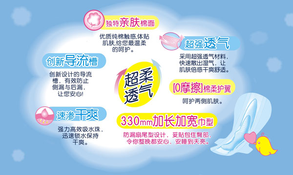 纯棉主义亲肤棉柔特长夜用4片卫生巾 PM02074